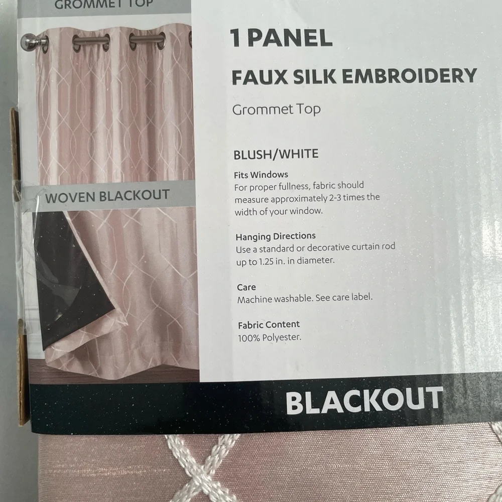 At Home Blush Faux Silk Embroidery Blackout Curtain Panel